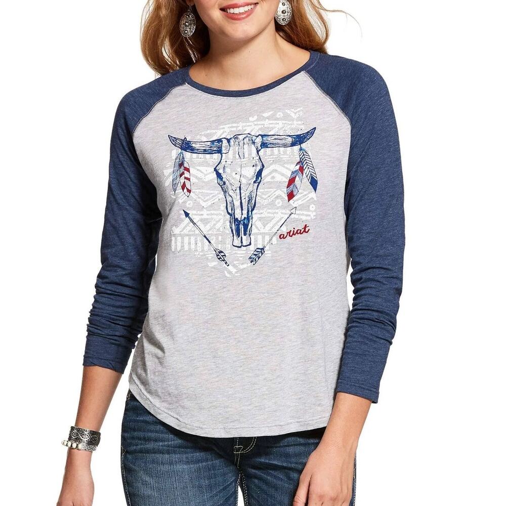 Ariat Born Free Front Aztec Native Print Logo Long Sleeve Women's Size M Cowgirl